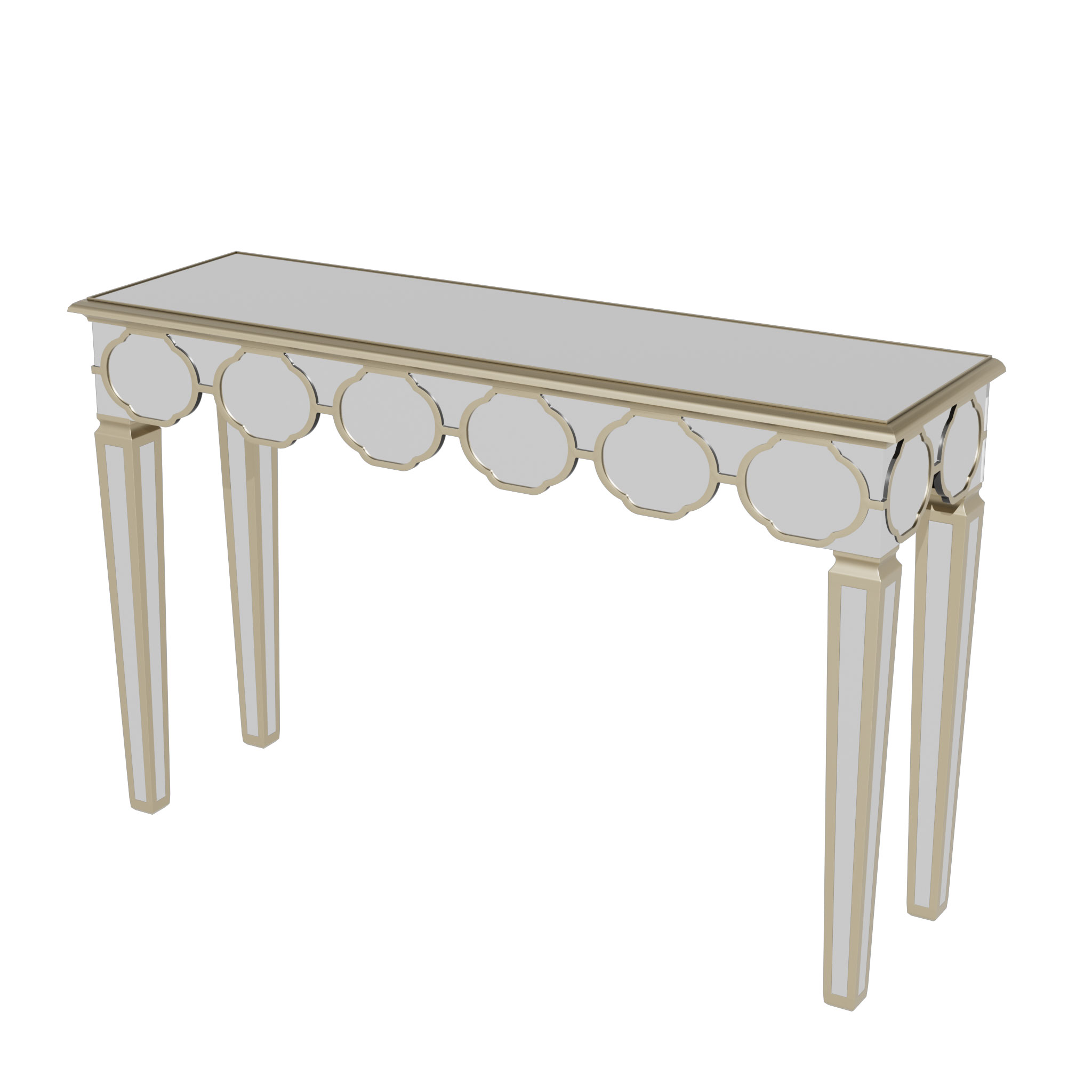 Mirrored Console Table:Modern Rectangular Silver Mirrored Entryway Table with Gold Rim Decorative Sofa Table 4 Legs for Hallway - Image 7