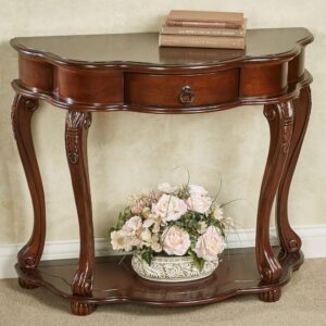 Eudora Natural Cherry Console Table | Half Round Wooden Vintage Accent | Semi Circle Traditional Style Furniture