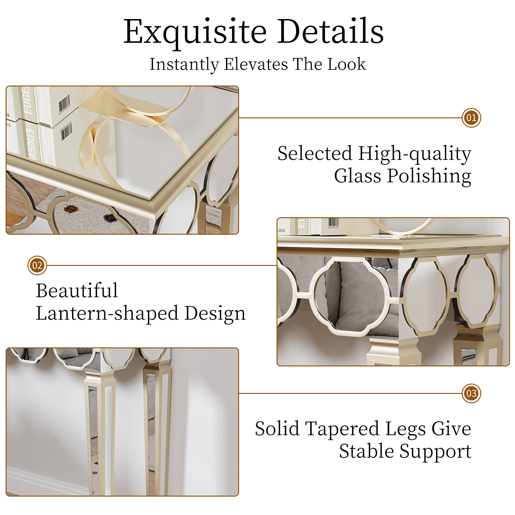 Mirrored Console Table:Modern Rectangular Silver Mirrored Entryway Table with Gold Rim Decorative Sofa Table 4 Legs for Hallway - Image 6