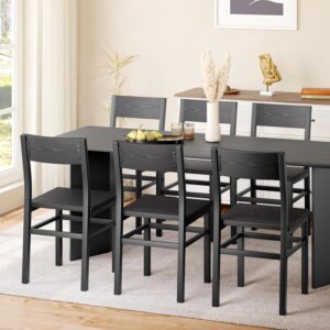 Rustic Wood Dining Chairs Set 6 Thickened Steel Frame Slat Back Kitchen Dining Room Dark Black Customized