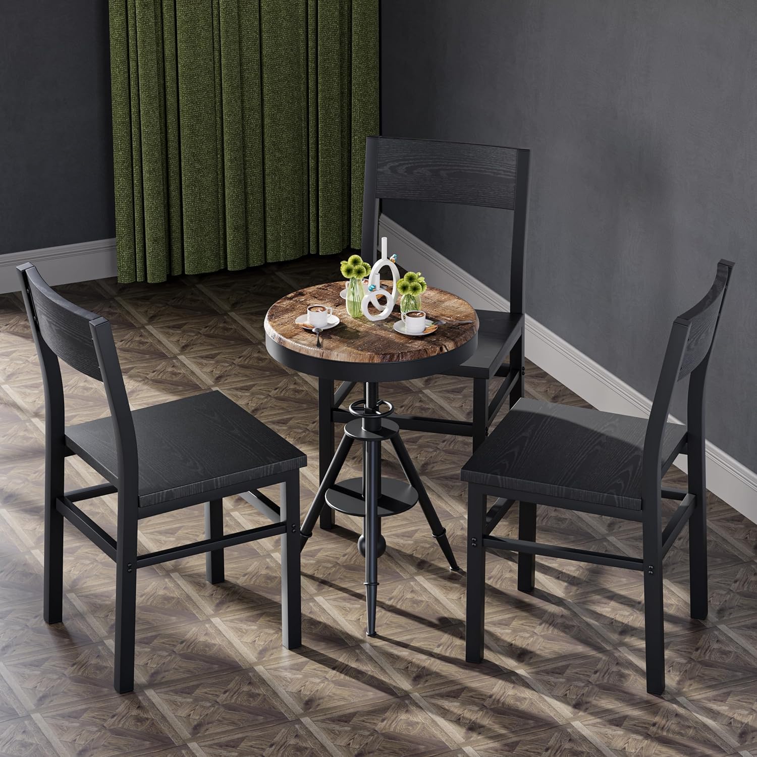 Rustic Wood Dining Chairs Set 6 Thickened Steel Frame Slat Back Kitchen Dining Room Dark Black Customized - Image 5