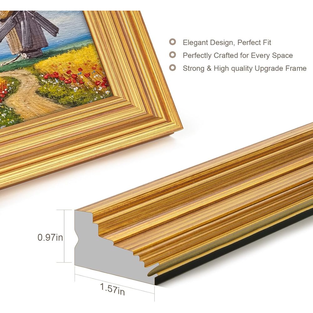 Rustic 24x36 Gold Picture Frame - Transitional Modern Style for Home, Vertical or Horizontal Display - Image 4