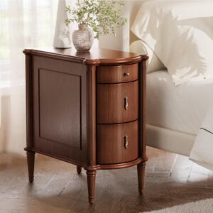 Vintage 3-Drawer Nightstand with Charging Station and Antique-Style Hardware, Pre-Assembled Rustic Wood Finish