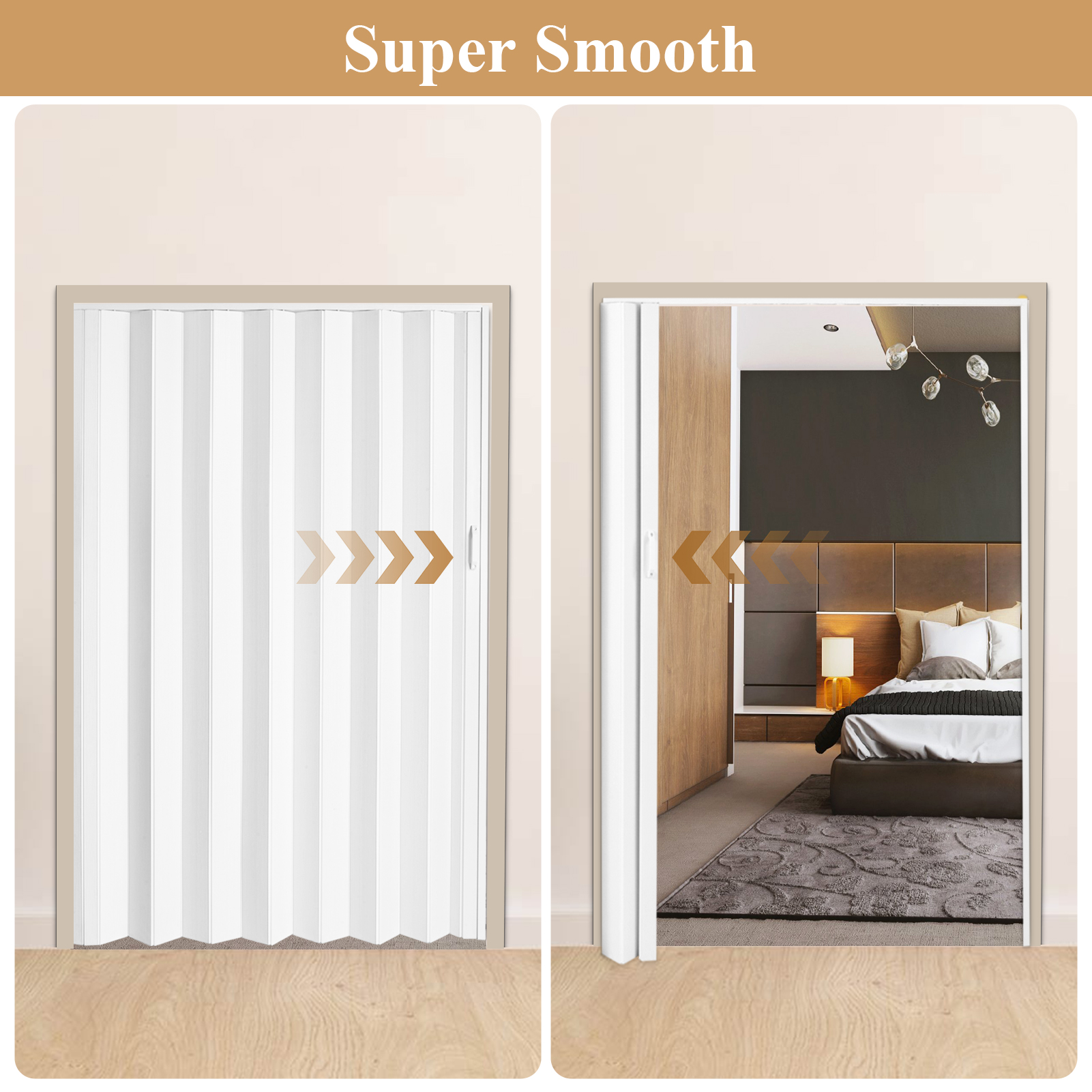 60"x80" PVC Accordion Sliding Door, Bifold Accordion Closet Door with Handle, Lock for Bedroom, Living Room - Image 3