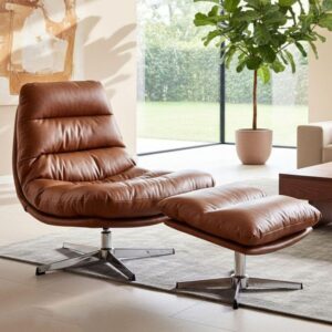 Leather Chair and Ottoman – Oversized Swivel Lounge Chair with Footrest