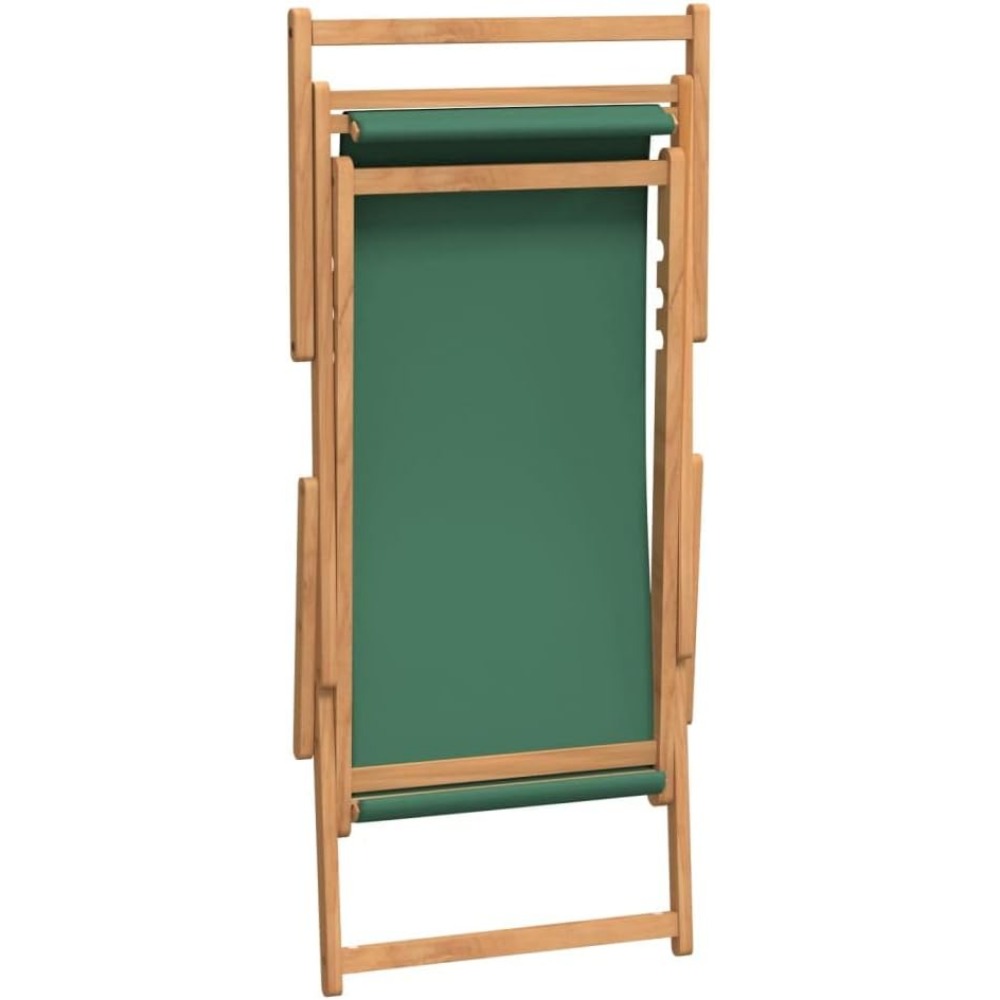 Folding Beach Chair Teak Wood Green Durable Outdoor Relaxation Long-lasting Comfortable Seating - Image 6
