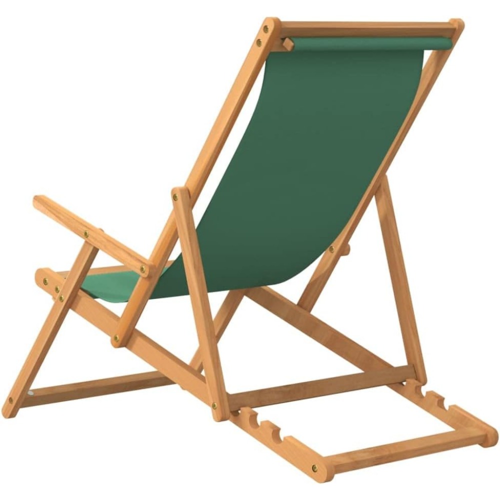 Folding Beach Chair Teak Wood Green Durable Outdoor Relaxation Long-lasting Comfortable Seating - Image 5