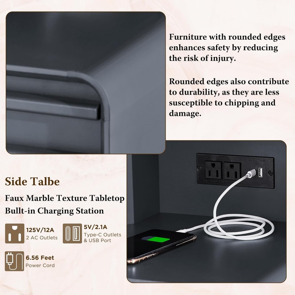 Mid Century Modern 48 Glass Top Vanity Desk with 5 Drawers, Large 35 HD Lighted Mirror, Fluted Makeup Vanity Desk - Image 5