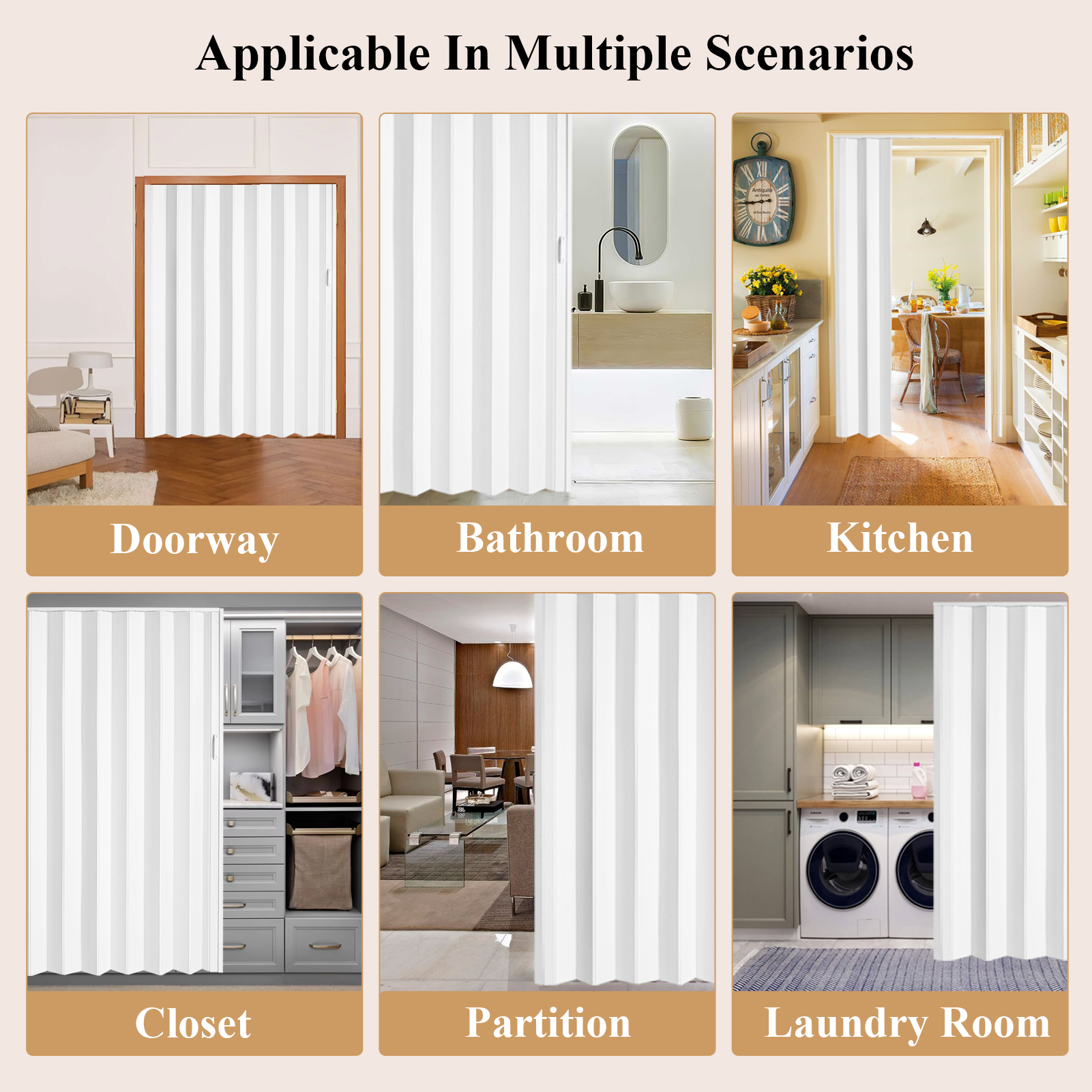 60"x80" PVC Accordion Sliding Door, Bifold Accordion Closet Door with Handle, Lock for Bedroom, Living Room - Image 5