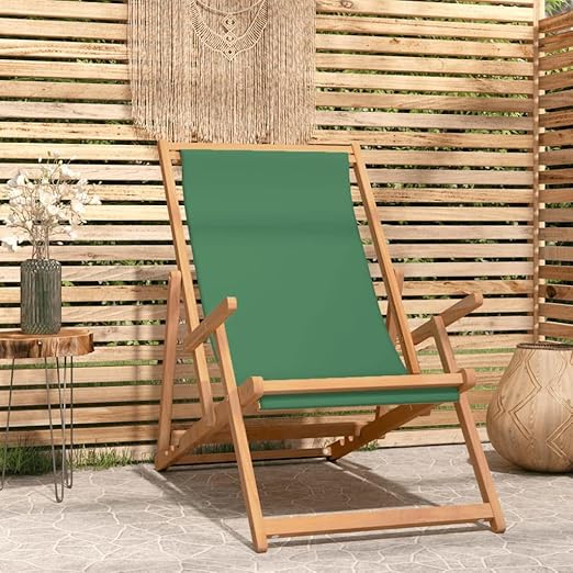 Folding Beach Chair Teak Wood Green Durable Outdoor Relaxation Long-lasting Comfortable Seating - Image 7