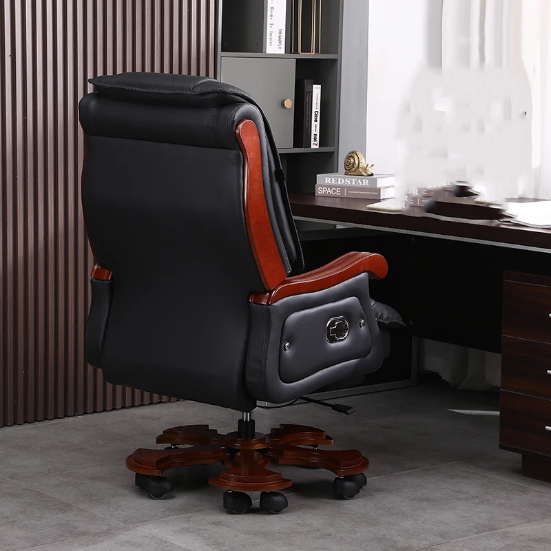 Leather Chair First Layer Cowhide Large Business Reclining Office Chair Solid Wood Massage Chaises De Bureau Lounge Furnitures - Image 3