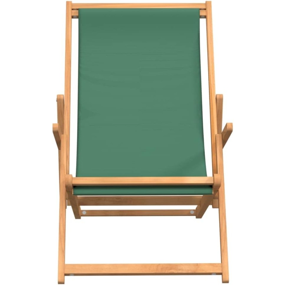 Folding Beach Chair Teak Wood Green Durable Outdoor Relaxation Long-lasting Comfortable Seating - Image 3
