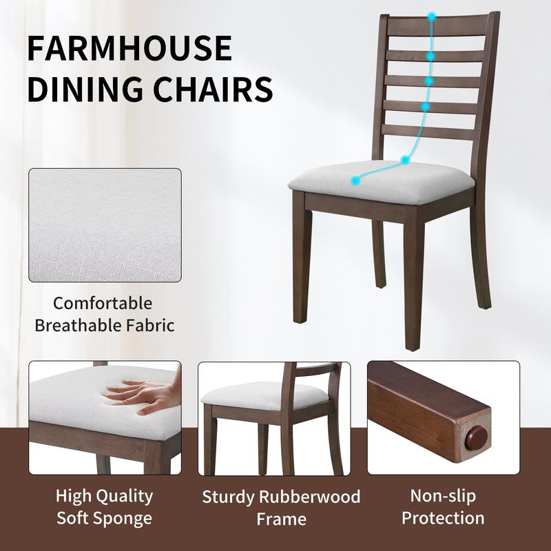 7-Pc Farmhouse Extendable Dining Set, 78" Rustic Table with 18" Leaf & 6 Upholstered Chairs, Expanding Kitchen Dining Room - Image 5