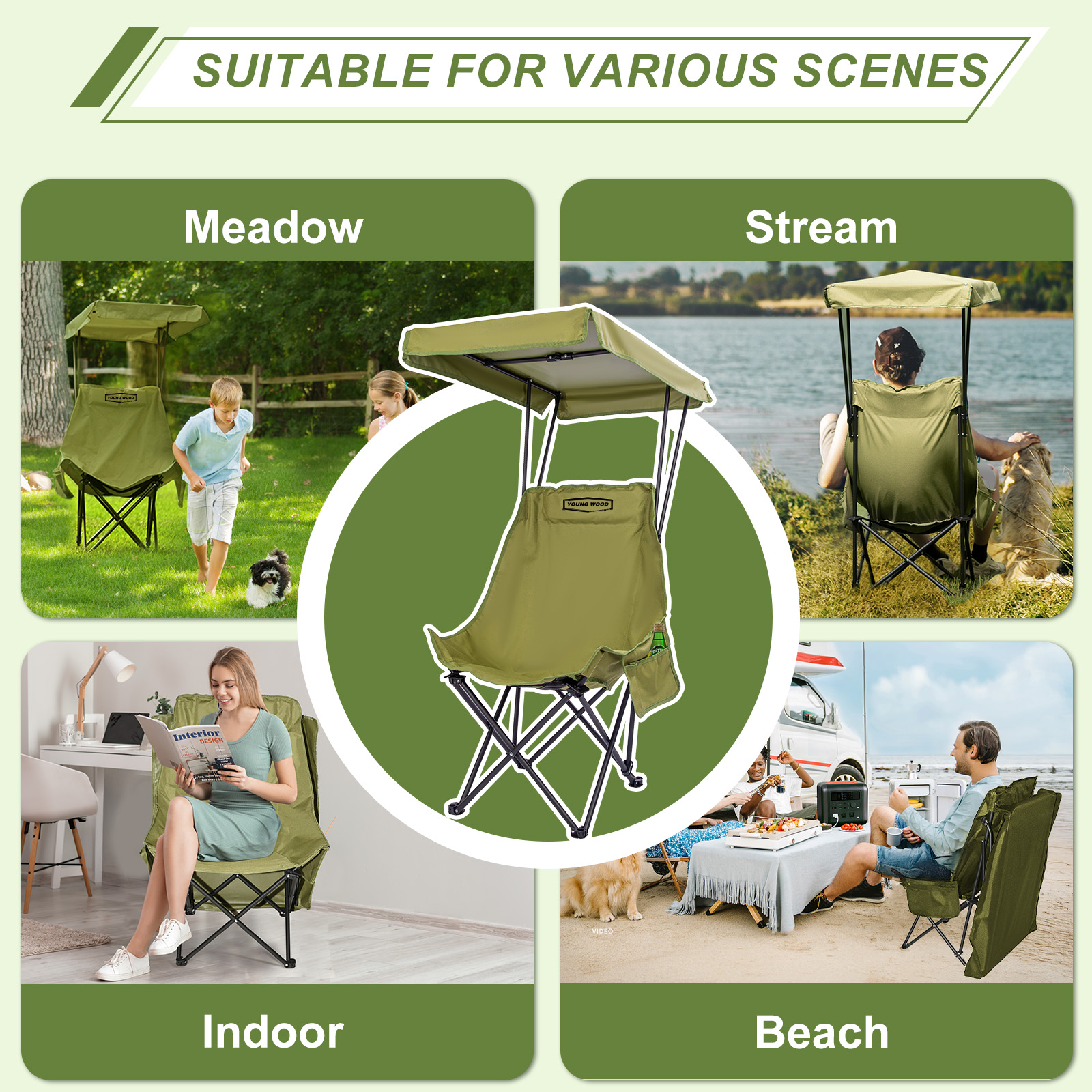 YOUNG WOOD Portable Camping Chair Beach Chair with Shade Canopy, Fold Lightweight Oversized for All, Easy to Open and Close - Image 4