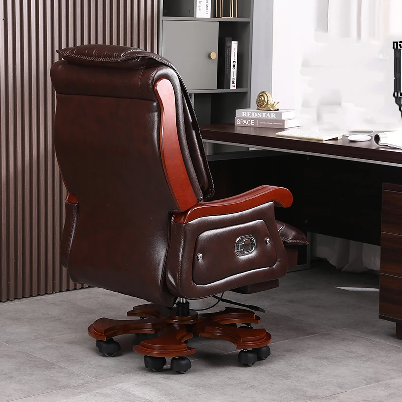 Leather Chair First Layer Cowhide Large Business Reclining Office Chair Solid Wood Massage Chaises De Bureau Lounge Furnitures - Image 4