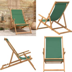 Folding Beach Chair Teak Wood Green Durable Outdoor Relaxation Long-lasting Comfortable Seating
