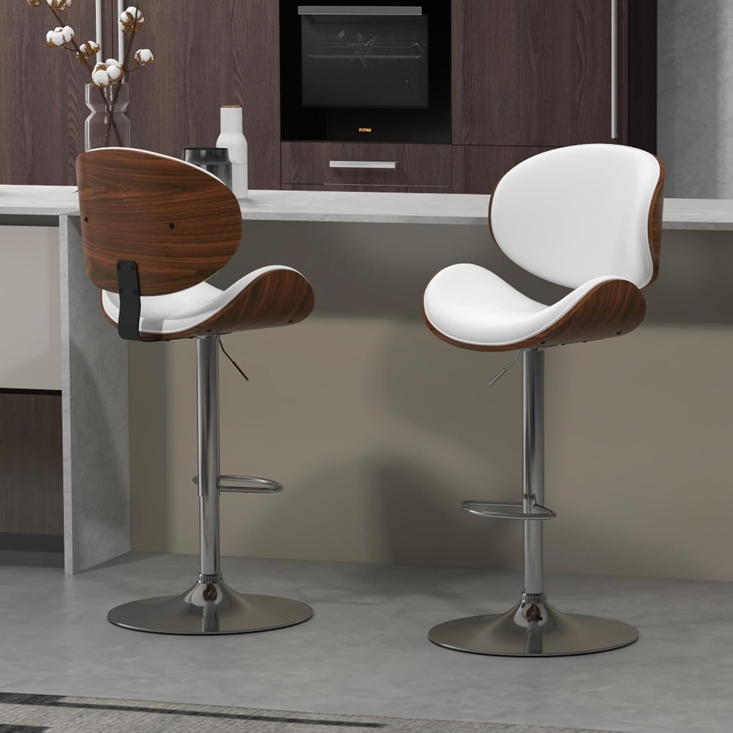 Bar Stools Set of 2 for Kitchen Counter, Adjustable Bar Height Chairs, Modern Swivel Barstools with Bentwood Seat, Customized - Image 5