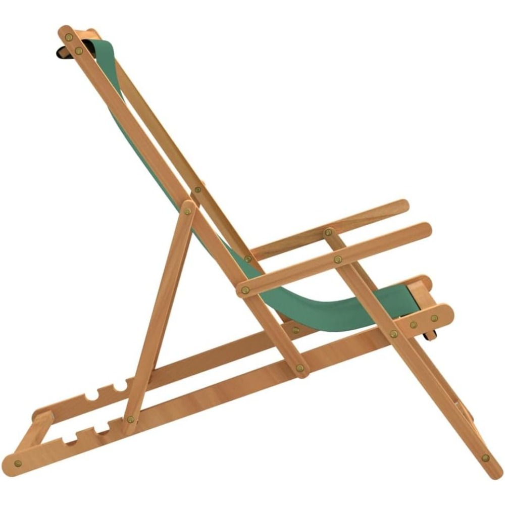 Folding Beach Chair Teak Wood Green Durable Outdoor Relaxation Long-lasting Comfortable Seating - Image 4