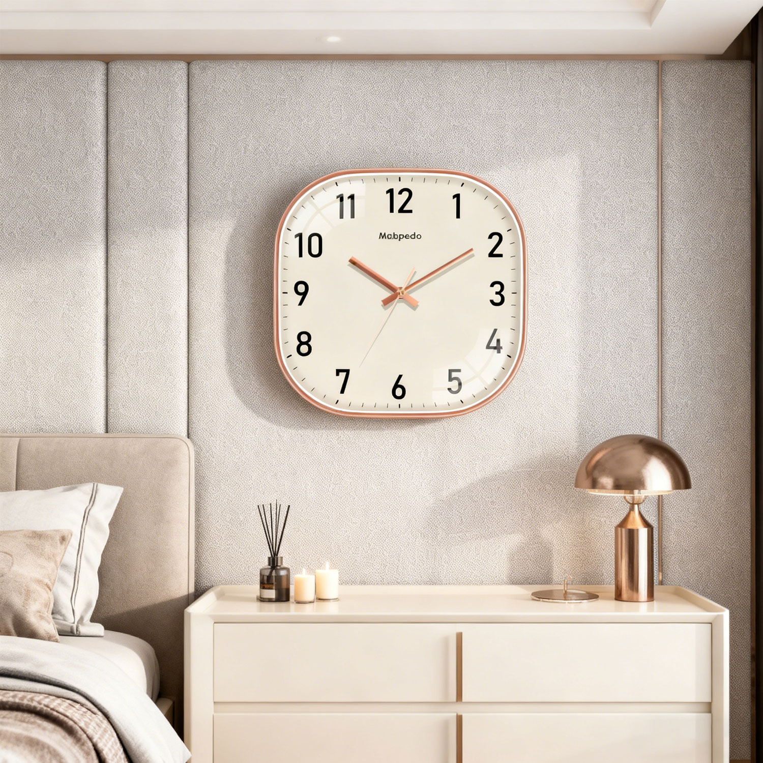 Square Quartz Wall Clock Elegant Beige Dial Clear Black Digital Modern Home Office Decoration Simple Style Precise Timing Clock