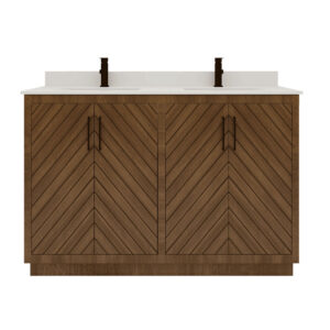 Natural Wood Bathroom Vanity – 48" / 60" Double Sink Herringbone Cabinet