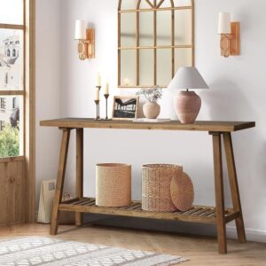 Reclaimed Wood Console Table 59” – Solid Wood Farmhouse Entryway Table with Storage