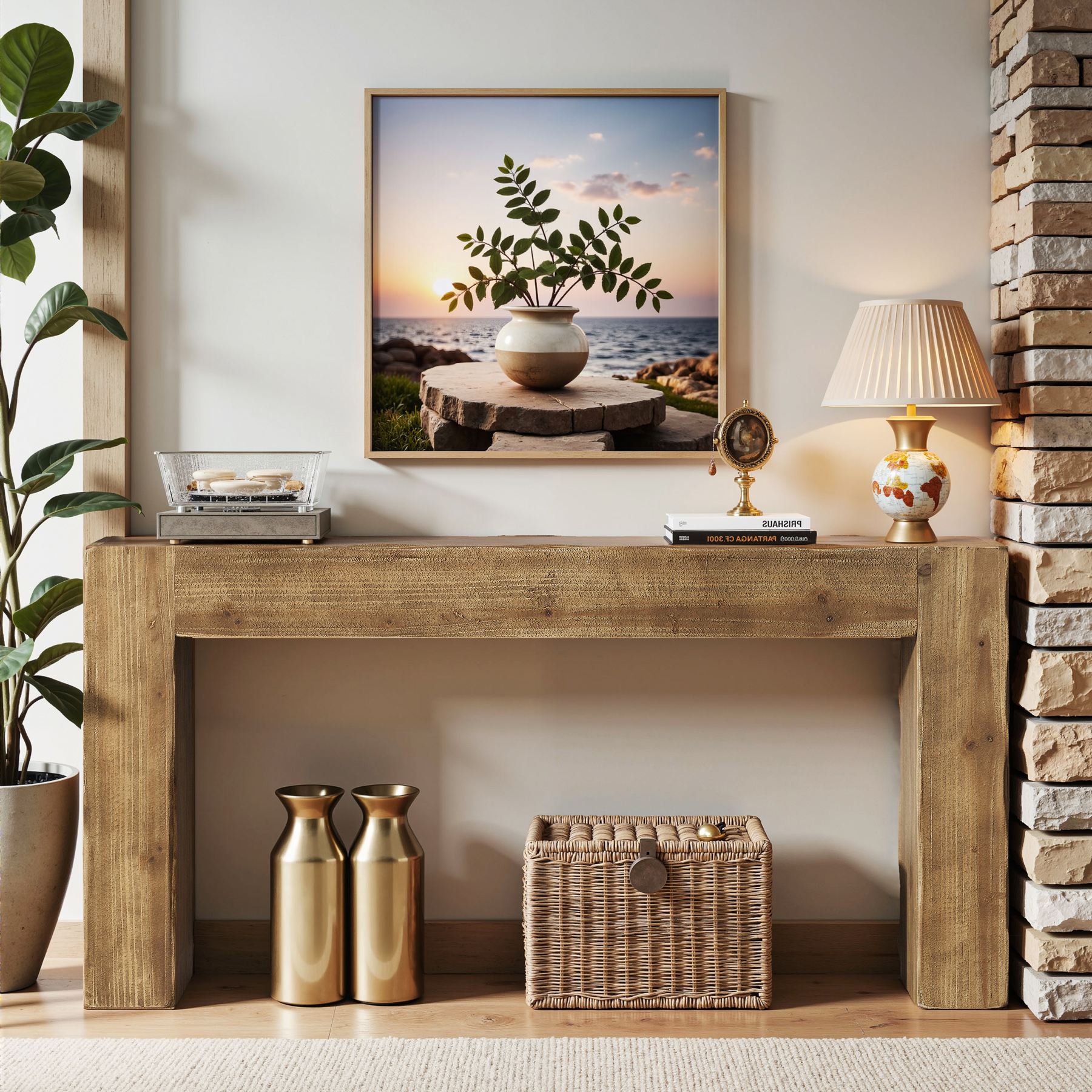 Solid Wood Console Table 63-Inch Convertible Entryway Table Rustic Brown - Image 5