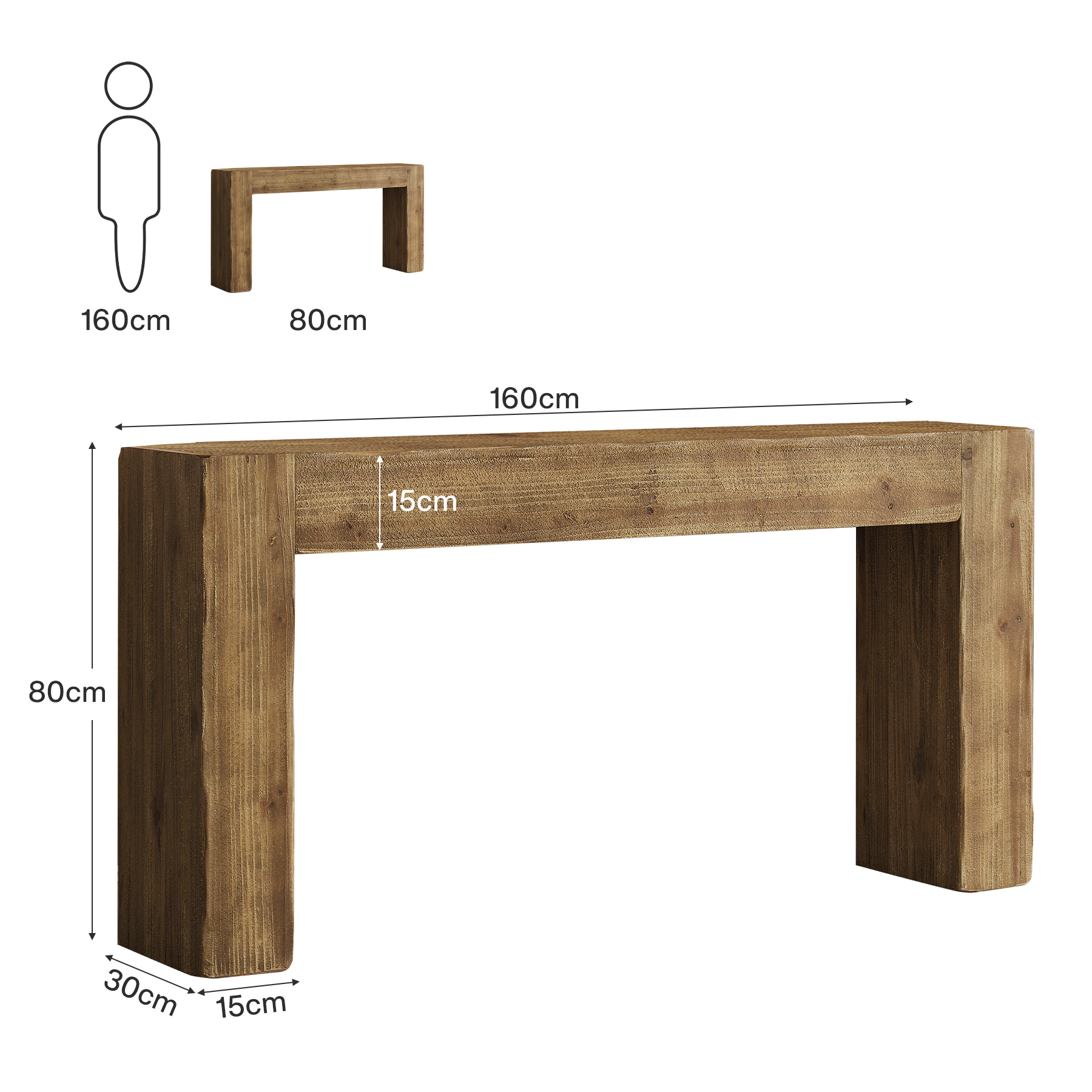 Solid Wood Console Table 63-Inch Convertible Entryway Table Rustic Brown - Image 6