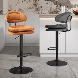 Backless Swivel Bar Stools – Adjustable Hydraulic PU Leather Counter Stool with Footrest for Kitchen, Home & Salon Use