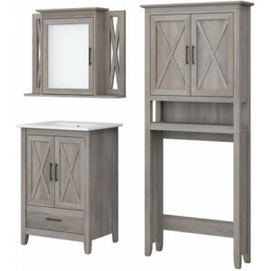 Standard Vanity Height Bathroom Vanity Set with Mirror and Over Toilet Storage Cabinet – 24W Farmhouse Space Saver