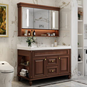 Antique Looking Vanity for Bathroom : Solid Oak American Style Smart Bathroom Vanity Set