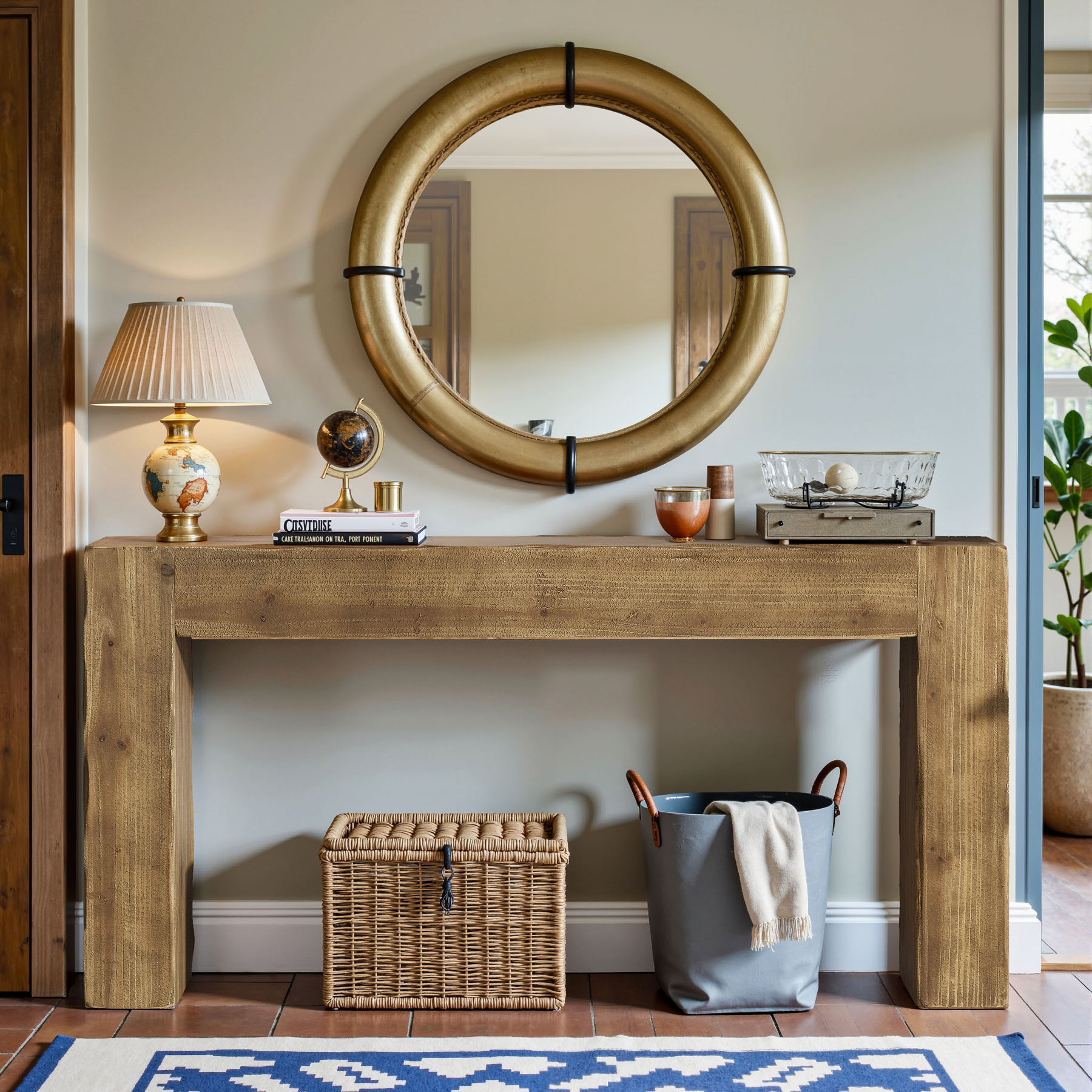 Solid Wood Console Table 63-Inch Convertible Entryway Table Rustic Brown - Image 3