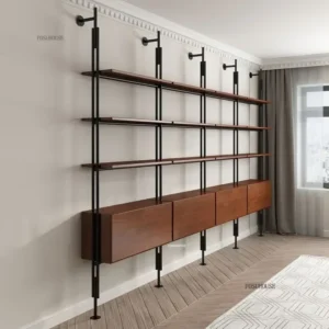Industrial Wood Bookcase : Luxury Solid Wood & Iron Multi-Layer Storage Cabinet