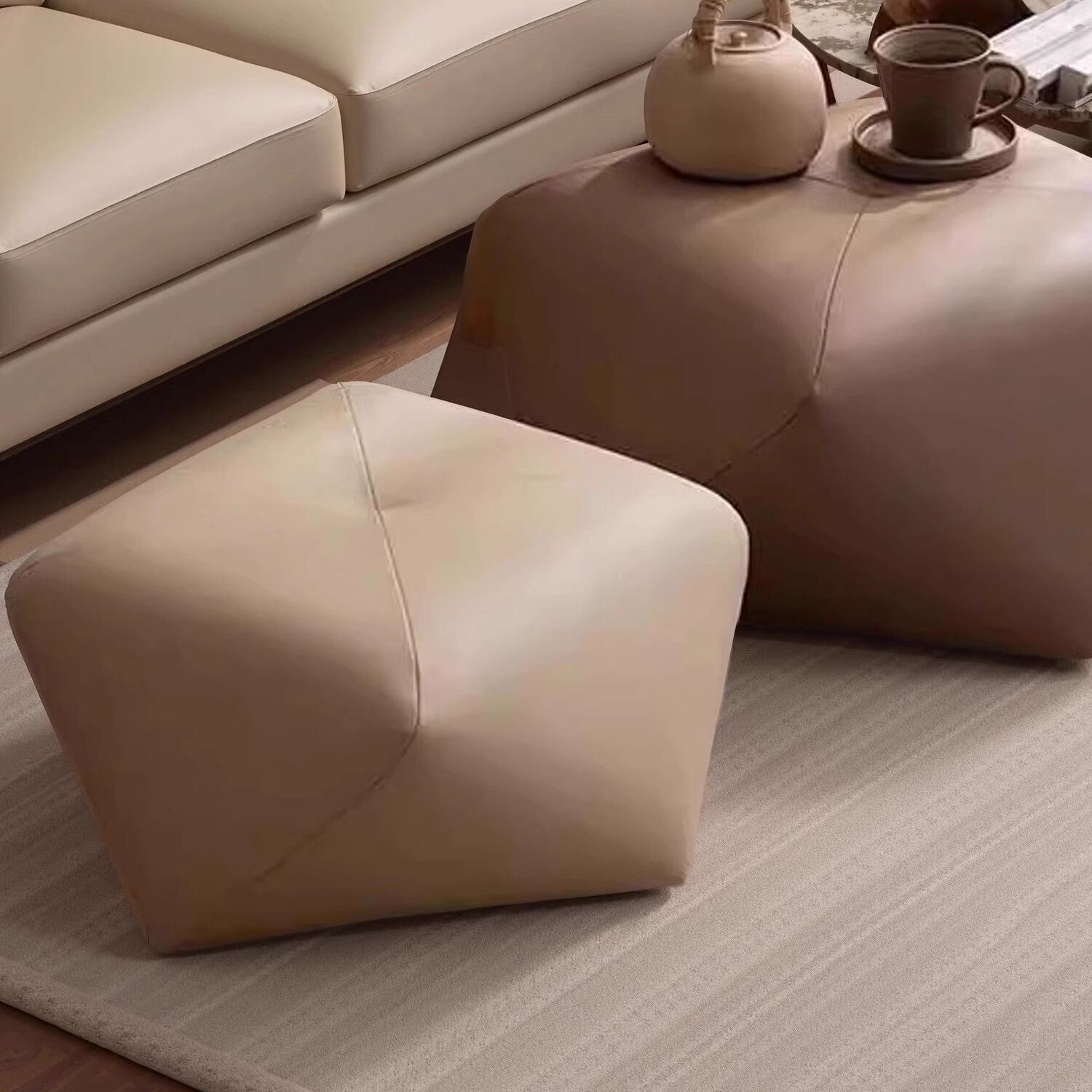 Floor Bolt Stool Table – Solid Wood Octagonal Coffee Table & Footrest - Image 4